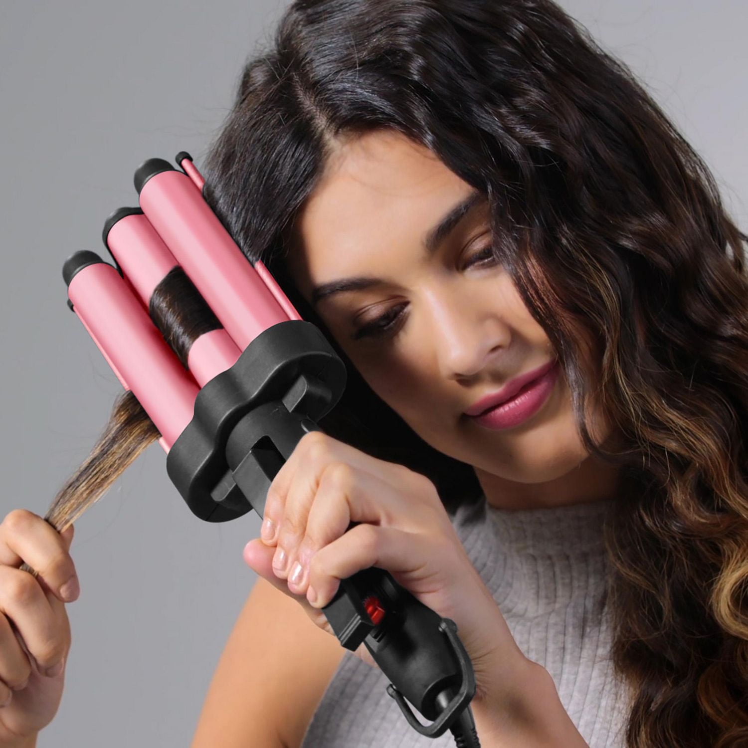 Revlon Wave Master 3 Barrel Ceramic Jumbo Waver/Hair Crimper, Pink, Wave Master with 3 Jumbo Barrels