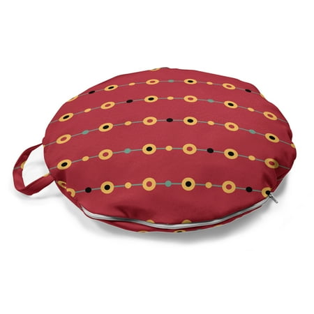 

Cultural Round Floor Cushion with Handle Abstract Circles Shapes with Folk Beads Like Shapes on Vertical Stripes Pillow for Living Room & Dorms 18 Round Vermilion Multicolor by Ambesonne