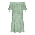 thumbnail image 4 of LOVZFMLL Robe pour Femmes Mode Été Aguichant à Épaules Dénudées Manches Courtes Imprimée avec Poches Vert P, 4 of 5