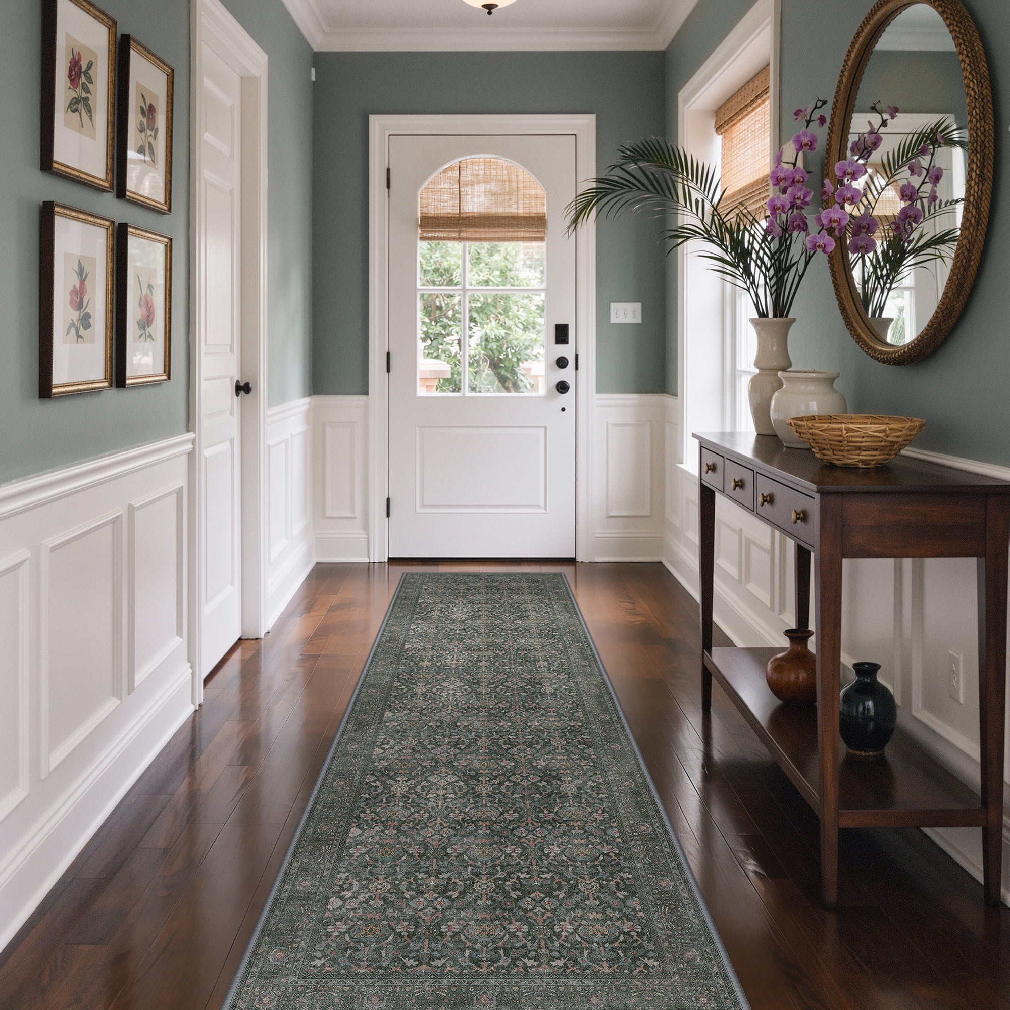 KUETH 2.5x10 Vintage Runner Rugs Machine Washable Rugs for Living Room, Non Slip Flat Pile Rug with Rubber Backing, Boho Rug for Entryway Hallway Kitchen and Corridor