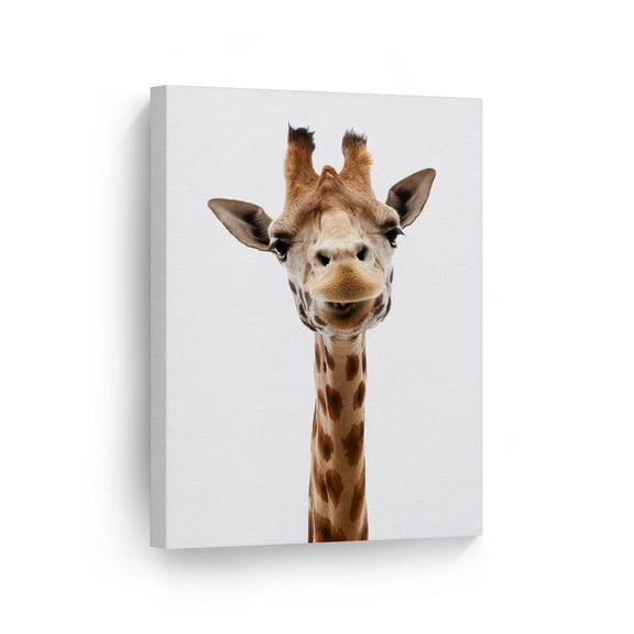 Smile Art Design Portrait of Cute Giraffe Wild Animal Canvas Wall Art Print Nature African Safari Exotic Wildlife Office Living Room Bedroom Kids Baby Nursery Room Decor Ready to Hang - 12x8