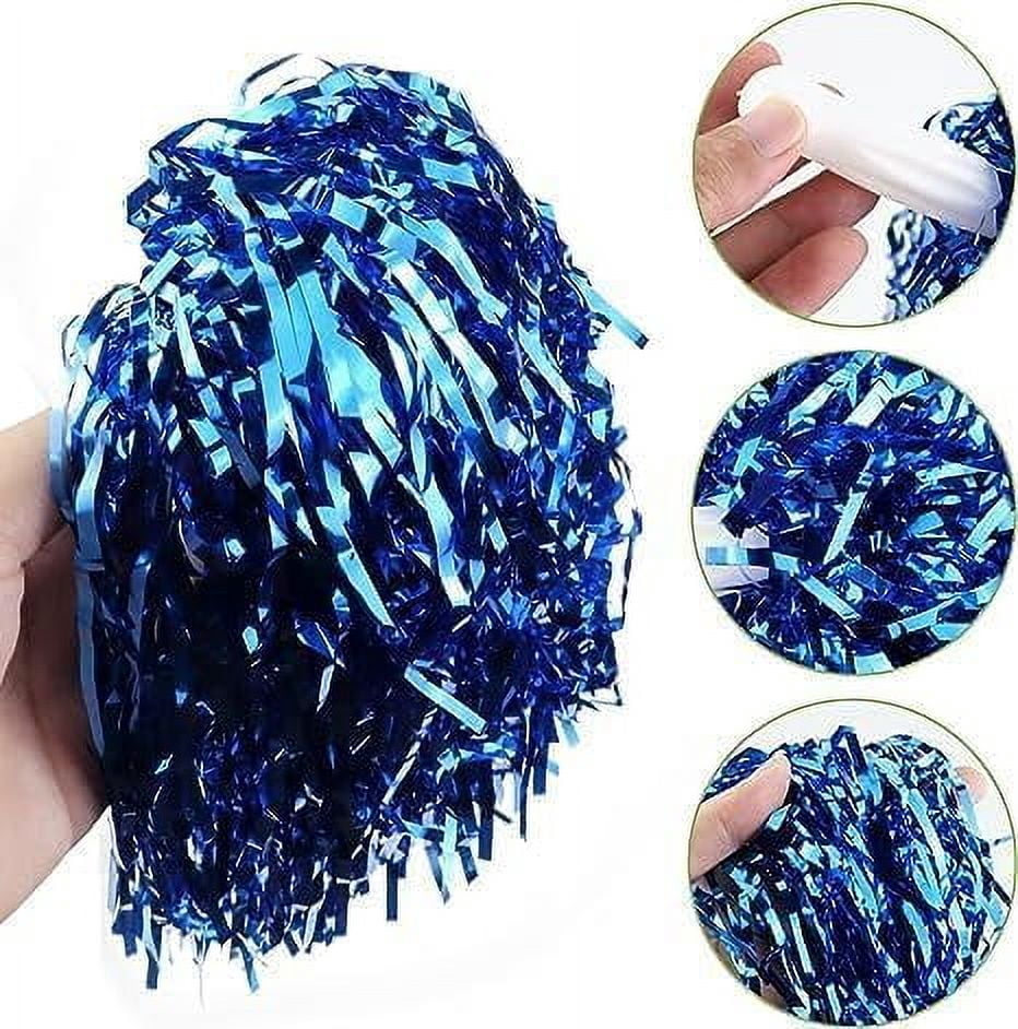 Zhangyh Pom Poms Cheerleading,Fluffy Cheerleader Pompoms with Baton Handle,Metallic Pom Poms Cheerleading for Adults Team Spirit Sports Game Dancing Party (Blue, 4 Pack)