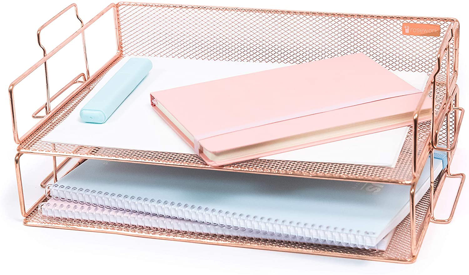 Rose Gold ProAid Letter Tray Organizer 2 Tier Stackable Paper Tray Organizer for Women Desk File Organizer 