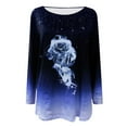thumbnail image 4 of IROINNID Womens Long Sleeve T-shirts Boat Neck Printed Tops Loose Loose Top,Blue, 4 of 4