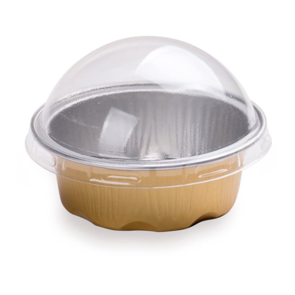 2 oz Round Gold Aluminum Baking Cup with Plastic Dome Lid 2 3/4" x