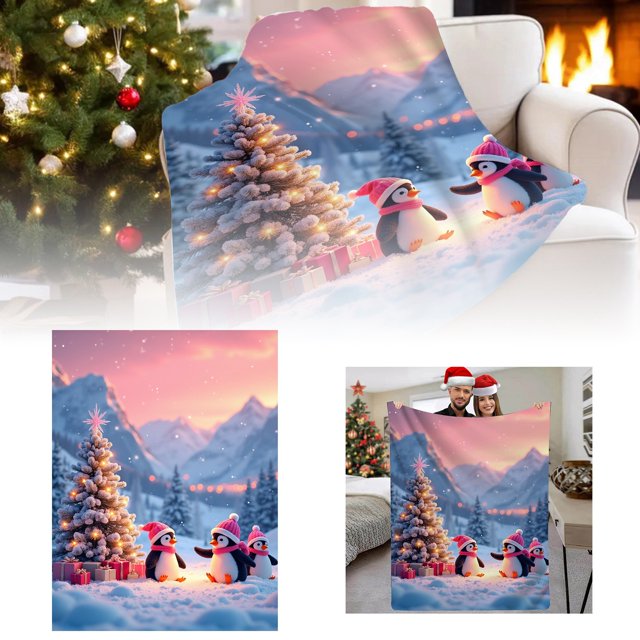 Manta Navideña Manta Navideña Con Pingüinos Manta Navideña De Invierno Manta Suave Informal Manta Cálida Para La Siesta Manta Navideña Con Gorro De Papá Noel (150 X 100 Cm)