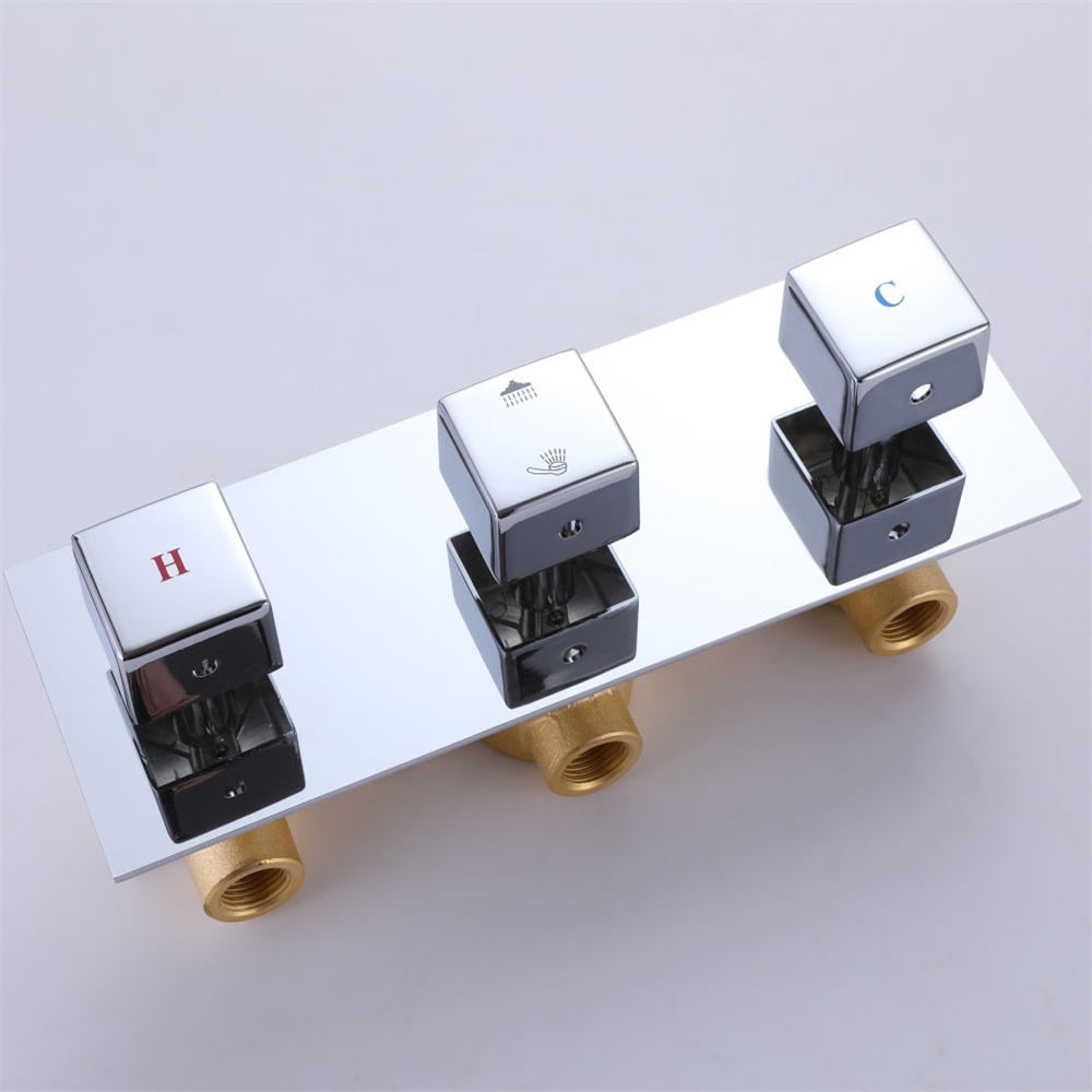 Kepooman Home Rain Mixer Shower System with 3 Knob, Square Shower Fixtures for Hotel, Handles Complete Shower Systems Kepooman Home Rain Mixer Shower System with 3 Knob, Square Shower Fixtures for Hotel, Handles Complete Shower Systems
