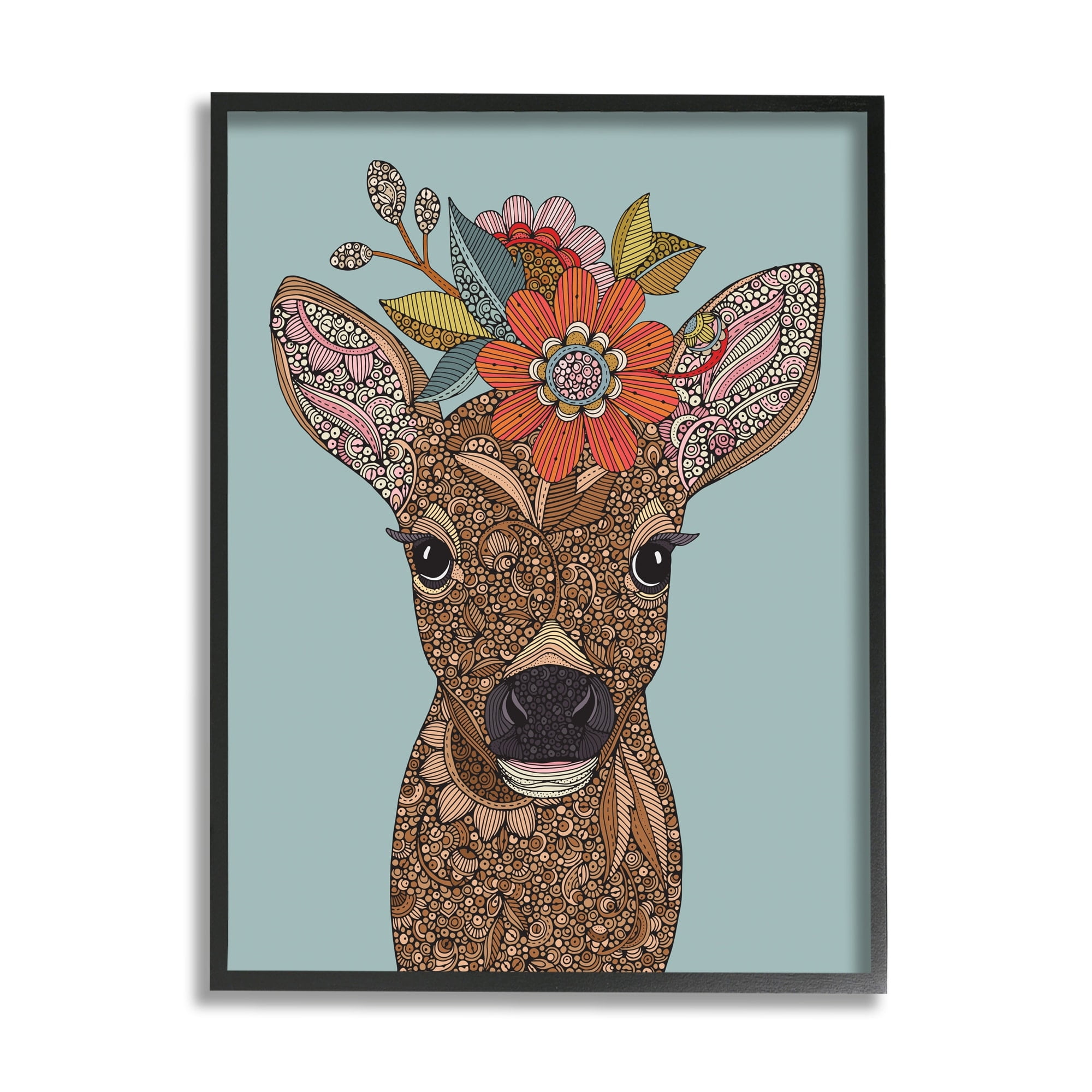 Stupell Industries Baby Deer Fawn Flower Crown Intricate Paisley Designs Graphic Art Gray Framed Art Print Wall Art, Design by Valentina Harper