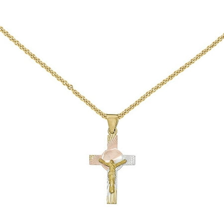14kt Yellow Gold and Rhodium Iona Crucifix Cross Pendant