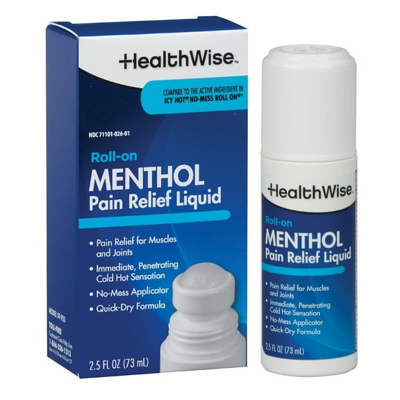 HealthWise 16% Menthol Roll-On | Cold Hot Sensation | Pain Relief Liquid | 2.5 oz. 73 mL | Non-Greasy Formula | Immediate Penetrating Action | Topical Analgesic