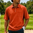 thumbnail image 2 of GrmtClth Men's Polo Shirts Loose Fit Half Sleeves Soft Touch Poly Buttons Chest Pocket Solid Color Lightweight Casual Polo Shirt for Men Daily Walking Vacation Weekend Outfits Vermilion M, 2 of 9
