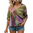 thumbnail image 5 of DHFJKG Tshirts Shirts For Women Boho Top Rainbow Print 3/4 Sleeve V Neck Loose Fit Graphic Tees Retro Bohemian Trendy Tops, 5 of 6