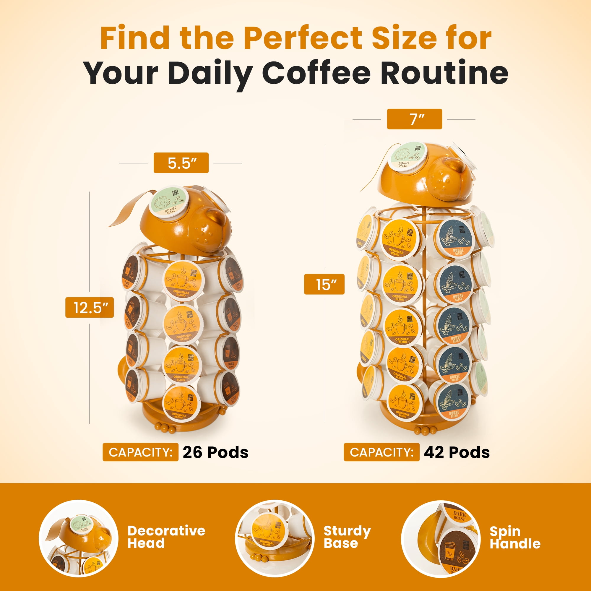 Made Easy Kit Carousel Coffee Pod Holder, Compatible with Keurig K-Pods K-Cups, Countertop Rack Storage Organizer, Metal Home and Kitchen Decor, Capsule Café Station Bar