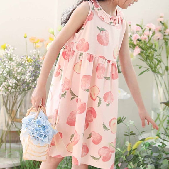 Eltusu Girls Cotton Dresses, Crew Neck Summer Sleeveless Soft Kids Clothes Pink Size 3-4 T