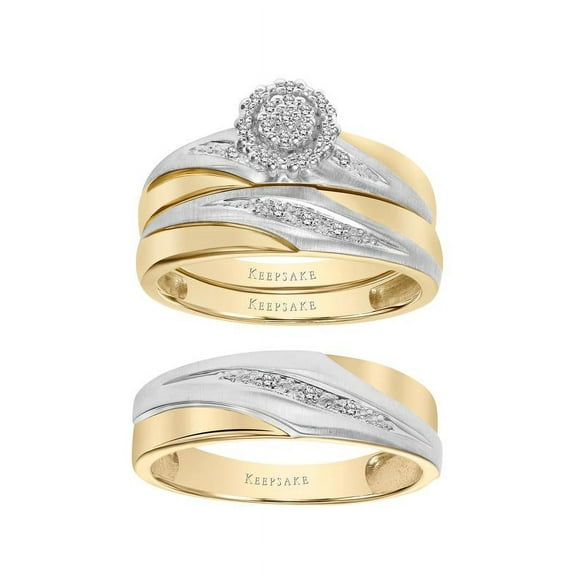 1/10 Carat T.W. Diamond 10KT Two-Tone Gold Women's & Men's Trio Wedding Ring Set by Keepsake