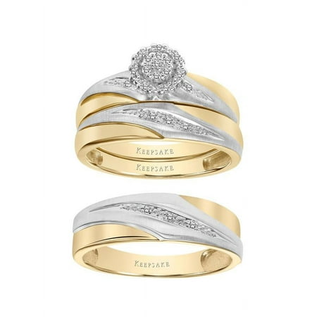 1/10 Carat T.W. Diamond 10KT Two-Tone Gold Women's & Men's Trio Wedding Ring Set by Keepsake