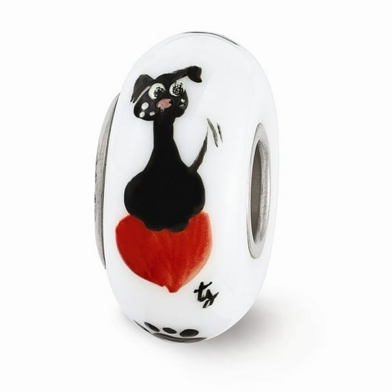 FB Jewels Ster.Silver Reflections Hand Painted Muttley Dog Fenton Glass Bead