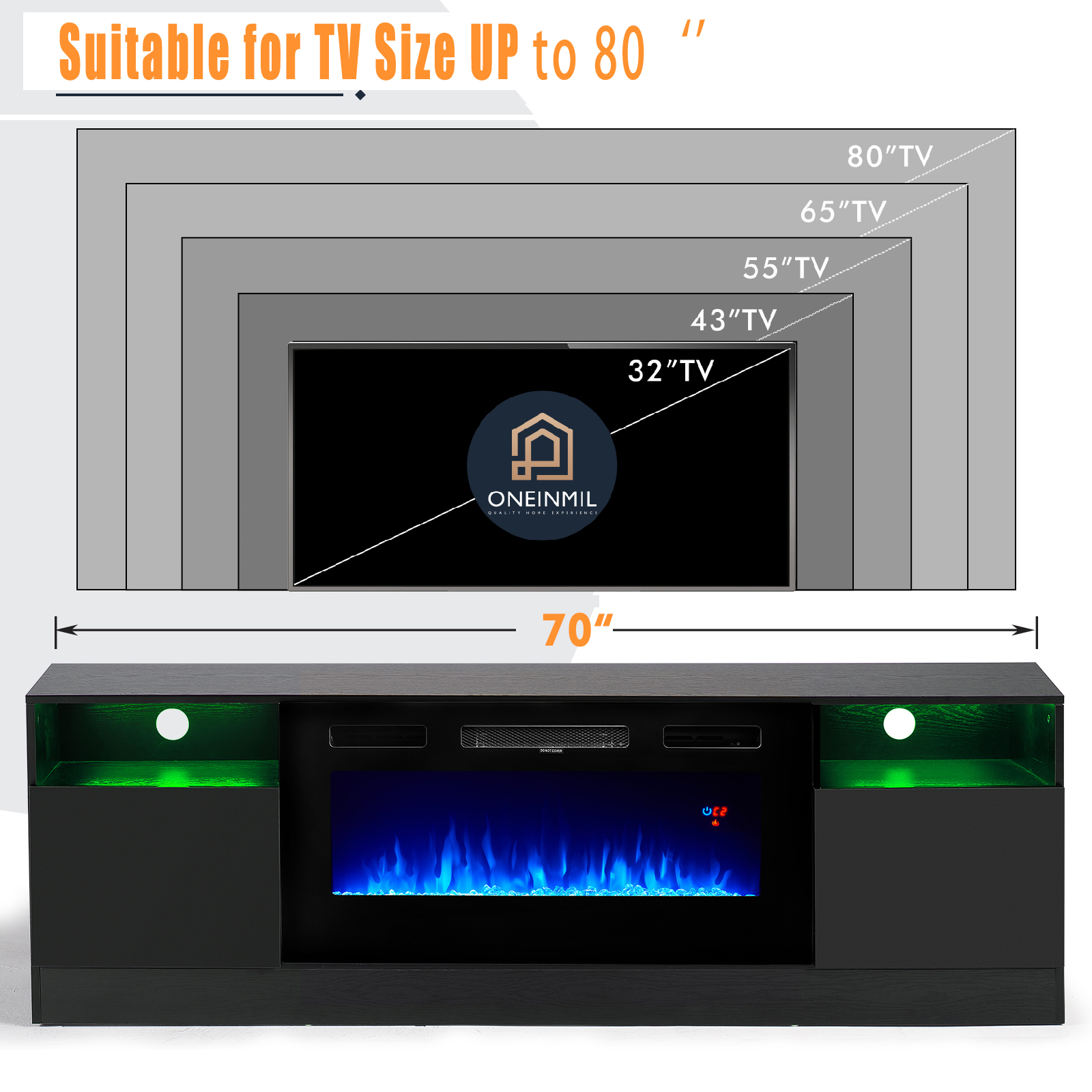 Easoger 70" Fireplace TV Stand with 36" Electric Fireplace photo 7