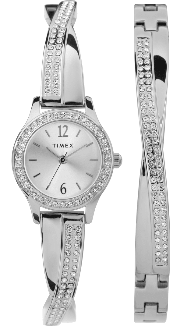 Timex Women's Dress Crystal 23mm Watch & Bracelet Gift Set – Silver-Tone -  