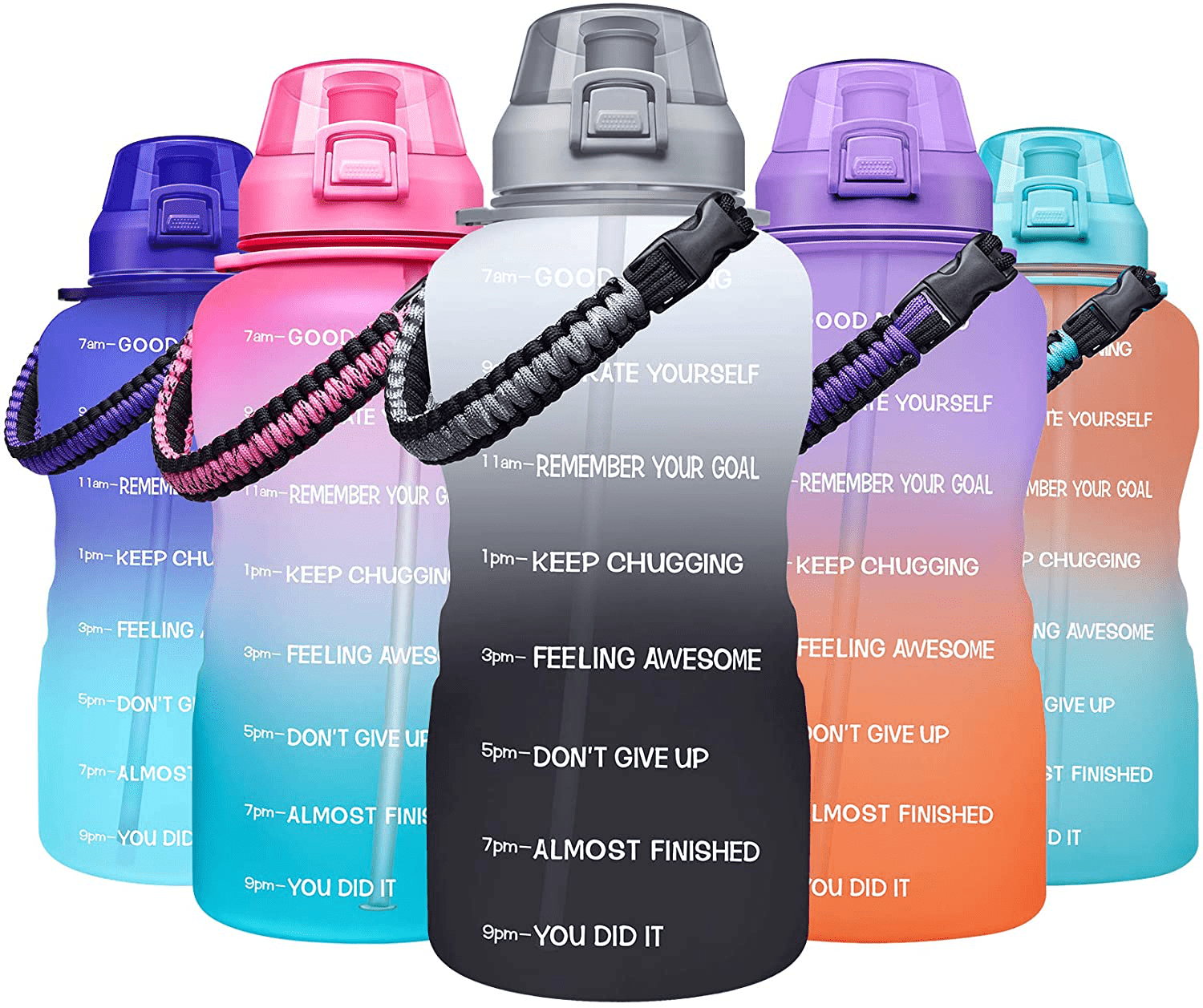 Giotto Large 1 Gallon Motivational Water Bottle with Paracord Handle & Removable