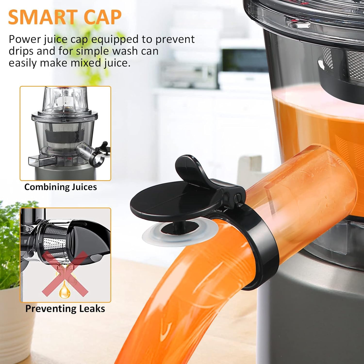 SiFENE Cold Press Juicer Machine, 200W Masticating Juicer with Wide Feed Chute, Easy to Clean, High Juice Yield, Quiet Operation, Slow Juicer for Fruits & Vegetables, Countertop Use, Gray