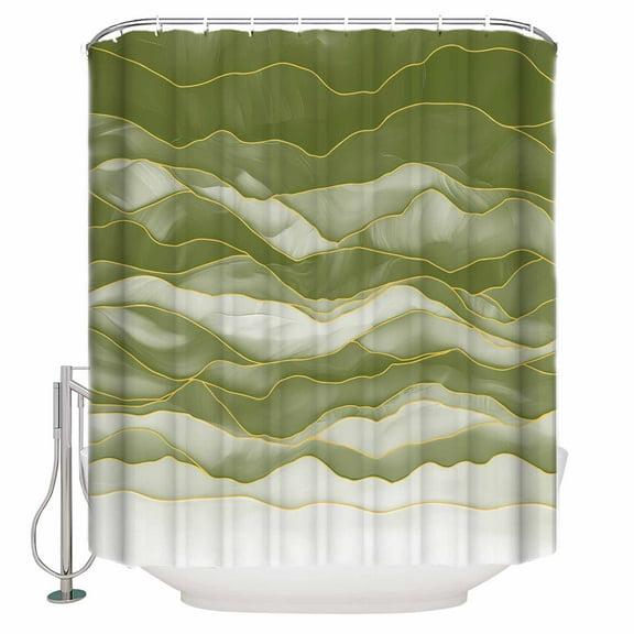 Sage Green Shower Curtain, 36" x 72", Gradient Ripple Abstract Waterproof Bathroom Curtain Washable Shower Curtain Set with 12 Hooks