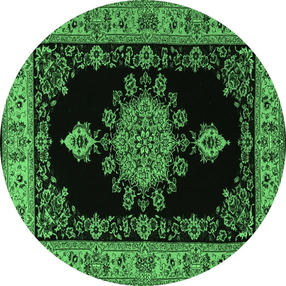 Ahgly Company Indoor Round Medallion Emerald Green Traditional Area Rugs, 7' Round
