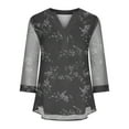 thumbnail image 3 of gakvbuo 3/4 Sleeve Tunics Tops For Womens Floral Blouses Shirts Double Layers V Neck Dressy Blouses Loose Fit Pleated Mesh Shirts, 3 of 4
