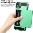 thumbnail image 3 of Case Compatible with iPhone 15 with Card Holder, Dual Layer Shockproof Wallet Phone Case, Hidden Card Slot Sliding Protective Hard Shell Back Cover Slim Case for iPhone 15, 6.1 Inch Mint, 3 of 14