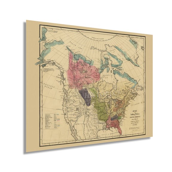 HISTORIX 1836 North American Indian Tribes History Map Vintage Poster Wall Art Print, 24 x 30 Inch