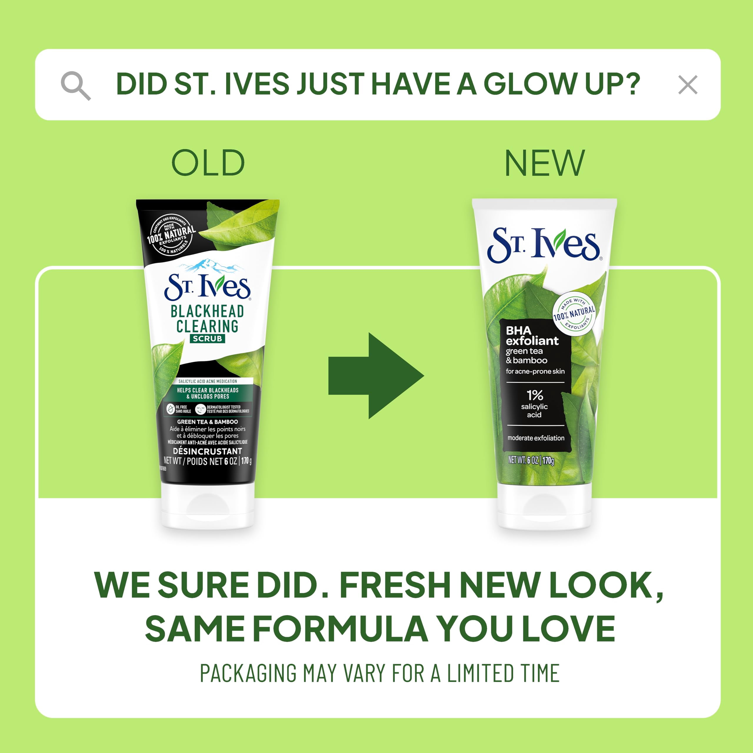 St. Ives Blackhead Clearing Green Tea and Bamboo Face Scrub 6 Oz. - 3 Pack