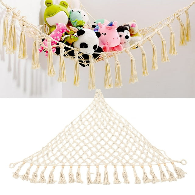 Net Stuffed Animal Hammock Hand Knitted Bohemian Style Cotton Rope Widely Plush Hammock for Plush Toy Storage