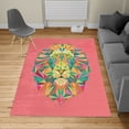 thumbnail image 2 of Zoo Turkish Area Rug, Colorful Animals Geometric Diamond Face Lions Mane Safari Wildlife Theme Image, Soft Carpet for Living Room Decor with Distressed Look, 5.2' X 7.6', Dark Coral, by Ambesonne, 2 of 4