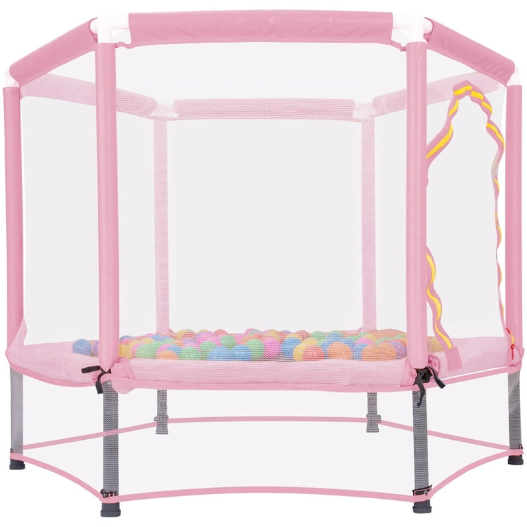 XGeek 55 Toddlers Trampoline with Safety Enclosure Net and Balls Indoor Outdoor Mini Trampoline for Kids Pink Walmart