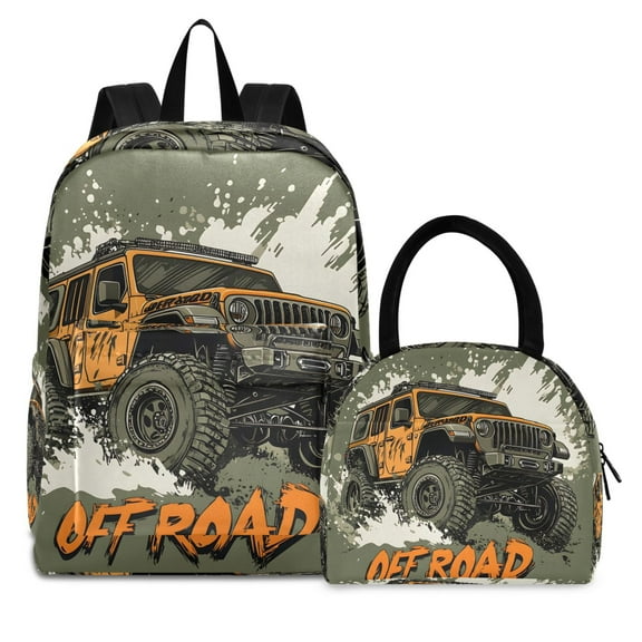 ALAZA Backpack Set Monster Truck Off Road Elementary School Bags Student BookBag with Lunch Bag