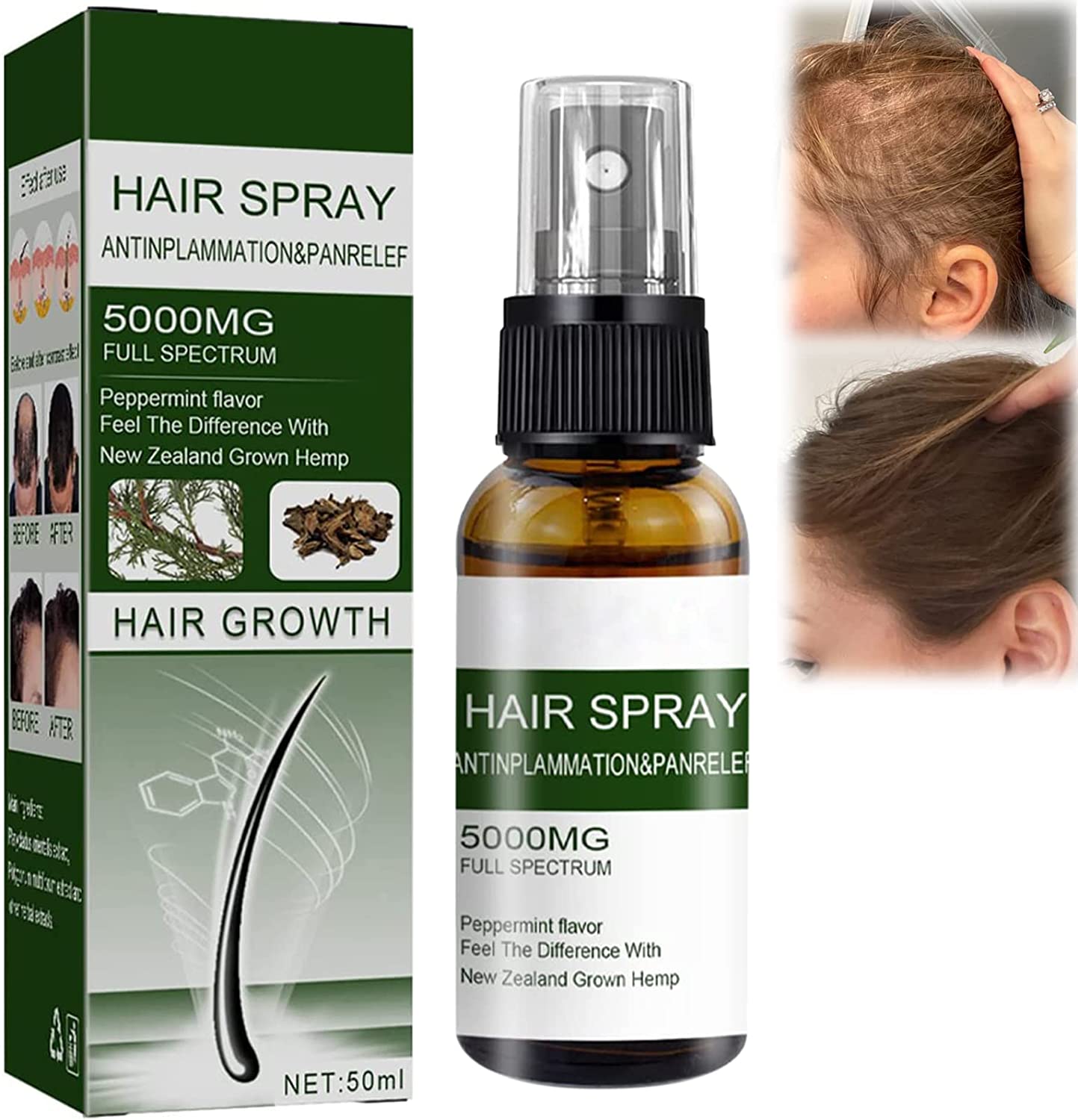 Peppermint Ginseng Hair Growth Spray, Natural Herbal Hair Growth