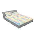thumbnail image 2 of Ambesonne Abstract Fitted Sheet & Pillow Sham Set, Star Rainbow Stripes, Full, Yellow Blue, 2 of 2