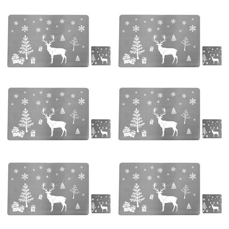 

12 Pcs/set Christmas Themed Table Mats Coasters Home Restaurant PVC Dining Pads Kit D & Grey Animal