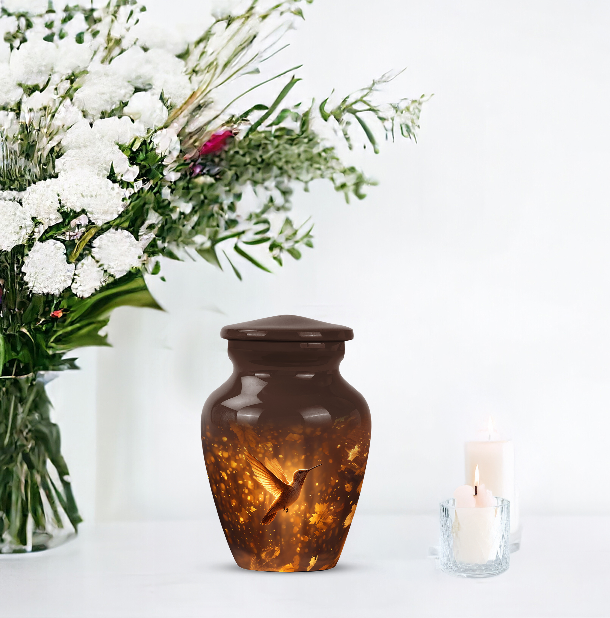 Humming Bird Small Urns For Ashes Adult Man - Burial Urns For Human Ashes Adult Female - Brown Keepsake Funeral Urn For Mom - Little Urn For Mother 3 Inch