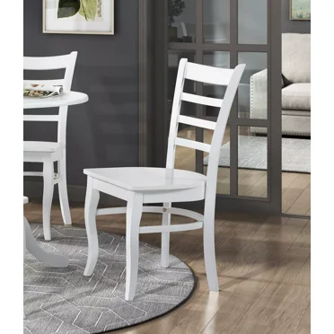 White Finish Side Chairs Set of 6, Wood Frame Ladder Back Traditional Kitchen Dining Furniture
