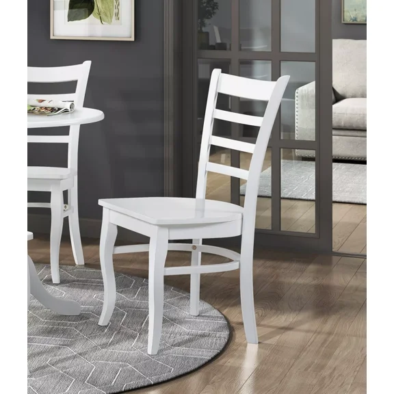 White Finish Side Chairs Set of 4, Wood Frame Ladder Back Traditional Kitchen Dining Furniture