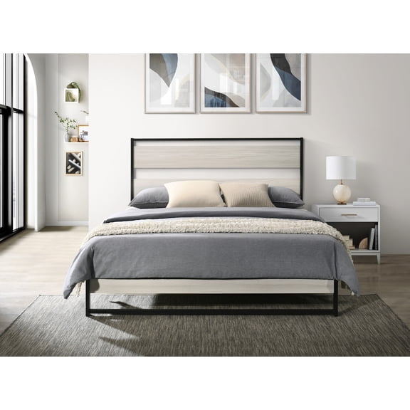 Home Design Huron Twin Metal Platform Bed Frame with Full Slats and Under-Bed Storage, Light Gray, Easy Assembly