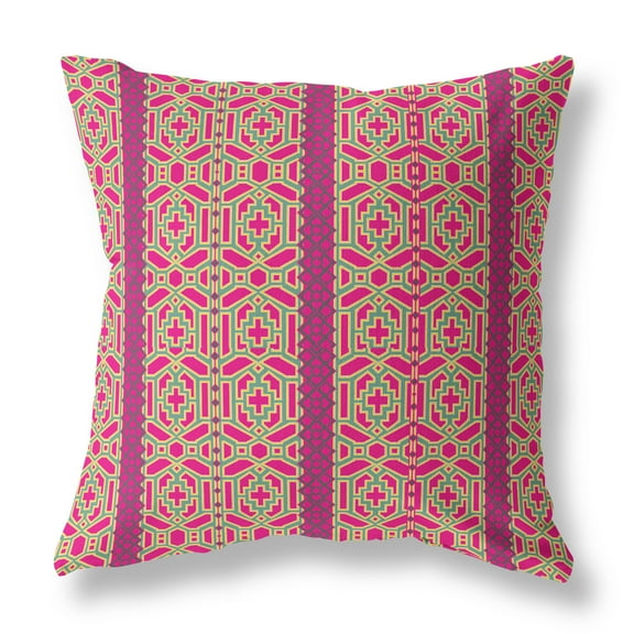Amrita Sen Loyalty and Love Suede Zippered Pillow w Insert by Amrita Sen in Pink and Green