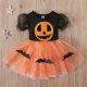 thumbnail image 4 of Disfraces de bruja para niños, disfraz de Halloween para niñas pequeñas, vestido de malla con estampado de murciélago y calabaza, ropa de actuación para niños de 1 a 5 años, 4 of 5