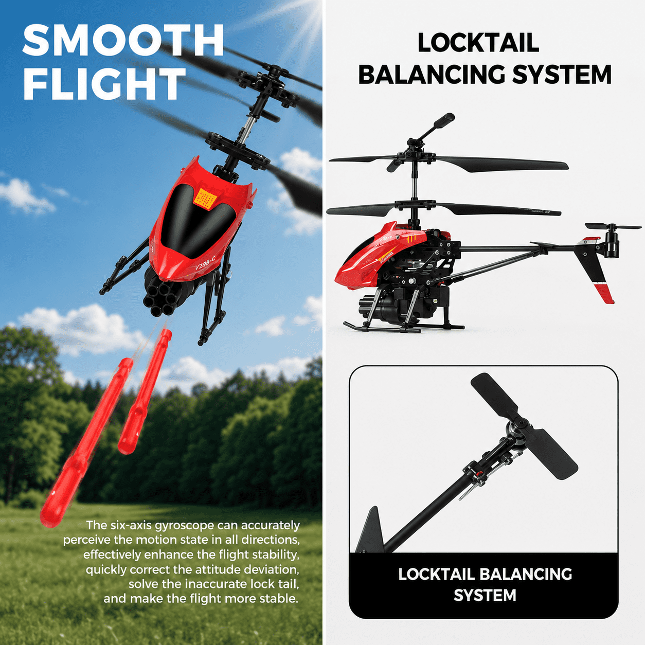 Bruce&Shark RC Helicopter, WLtoys V398-C Remote Control Helicopter, 4 Channel RC Aircraft with 6-Axis Gyro, One Key Take Off/Landing, Easy to Fly for Kids and Beginners