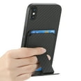 thumbnail image 2 of Magnetic Carbon Fiber Case for iPhone XS / iPhone X with Holder Kickstand, Fiber Texture Wallet Phone Case with Card Holder Durable Military Grade Protection Cover for iPhone XS / iPhone X, Black, 2 of 10