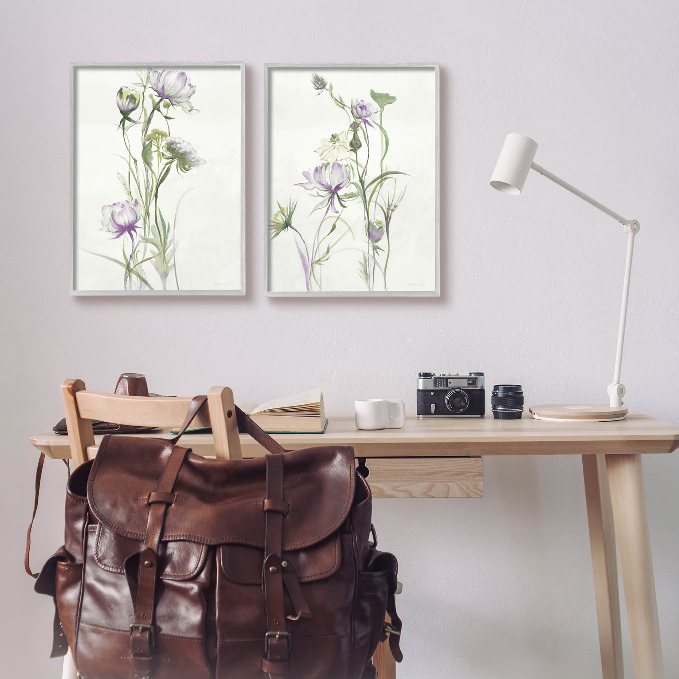 Stupell Industries Traditional Flower Stem Blossoms Graphic Art Gray Framed Art Print Wall Art, Set of 2, Design by Liz Jardine
