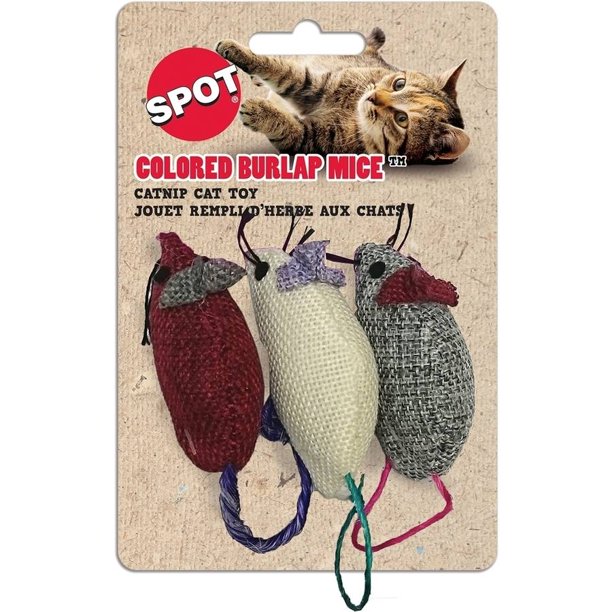 Colored Burlap Mice Cat Toy, 3 Count