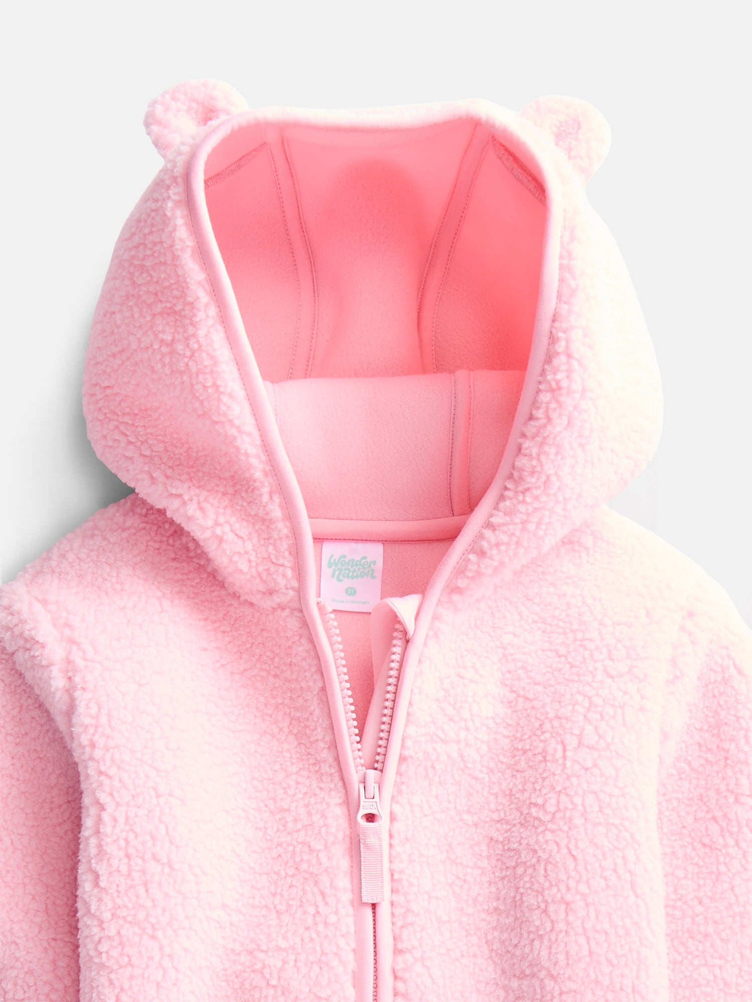 Wonder Nation Baby and Toddler Teddy Fleece Jacket with Hood, Sizes 12M-5T