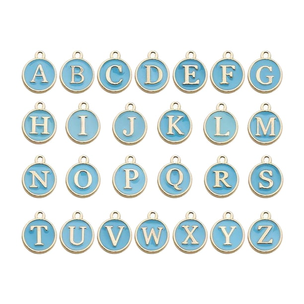 Paquete de 26 colgantes con iniciales del alfabeto, estilo flor esmaltada. Azul